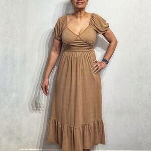 Caution to the Wind Tan Midi Dress Sz L